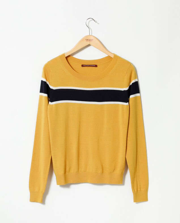 Merino wool cardigan Golden spice/peacoat/off white
