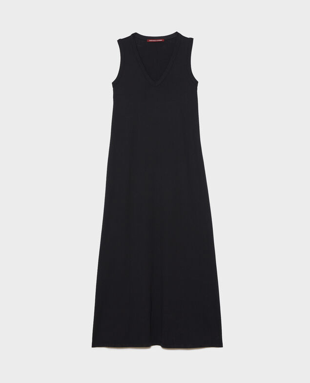 Long cotton V-neck dress Black beauty