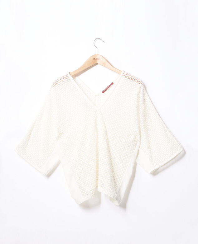 Bimaterial guipure blouse Kaolin