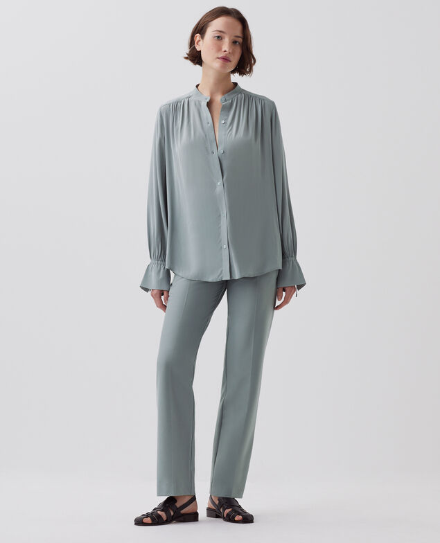 Long-sleeve silky shirt J620 slate blue