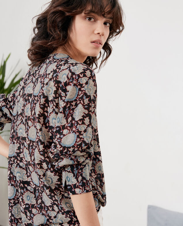 Printed silk blouse Darjeeling black