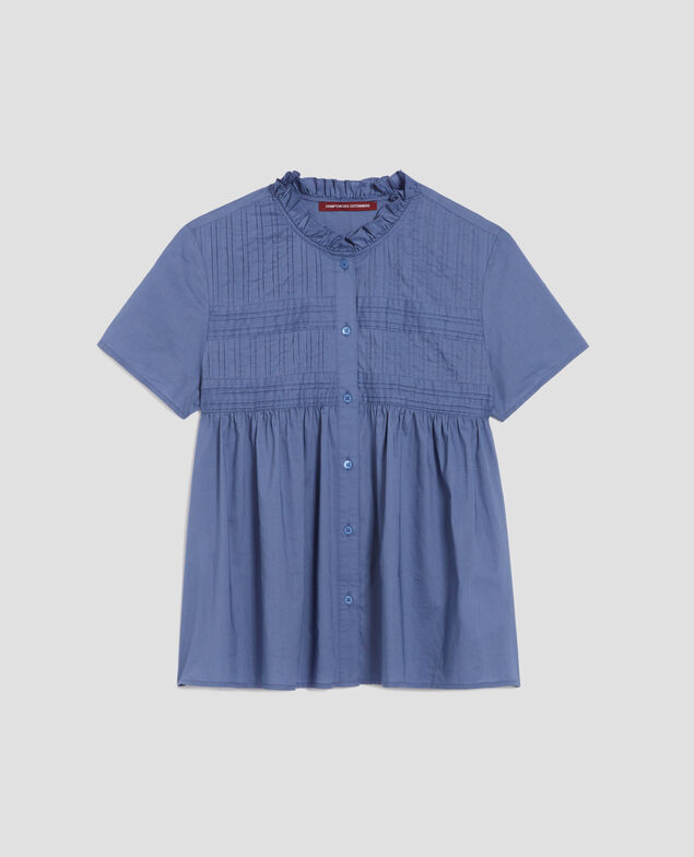 Short-sleeved blouse I640 gray blue