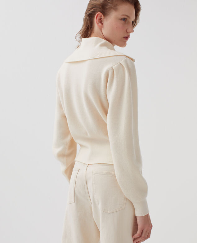 Zip-up merino wool cardigan I307 ecru