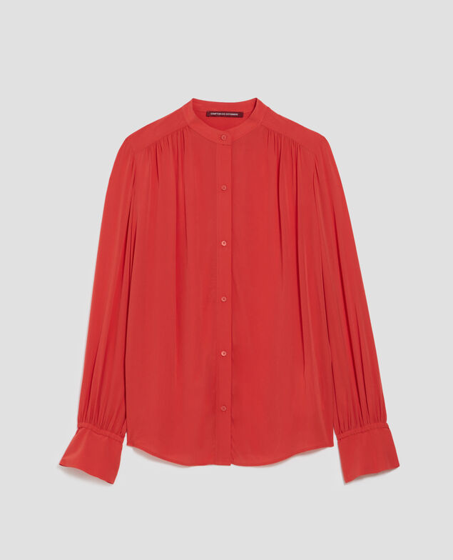 Long-sleeve silky shirt J240 paprika orange