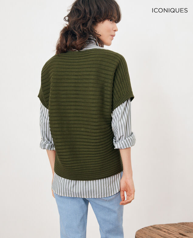 Short-sleeved seamless ribbed knit jumper Laurel green