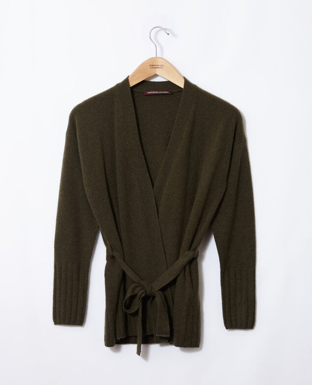 Wrapover cashmere cardigan Olive night
