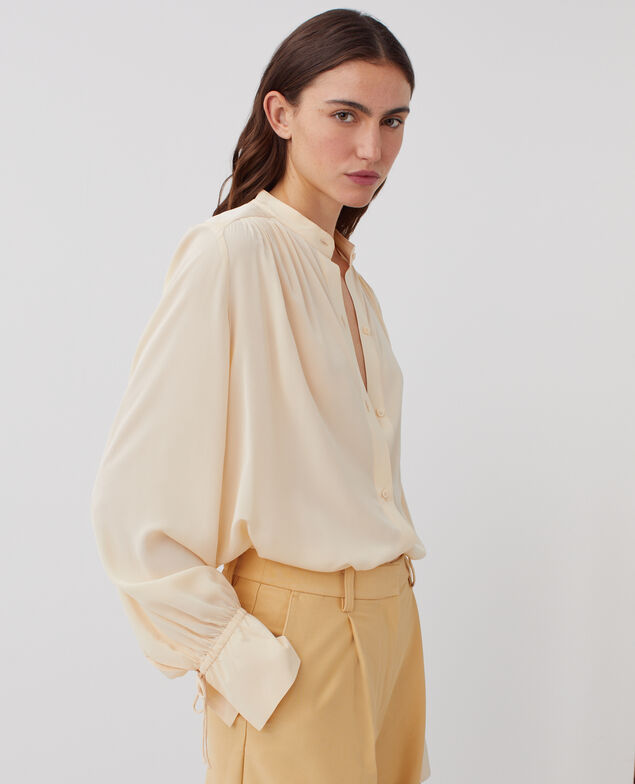 Long-sleeve silky shirt J300 natural