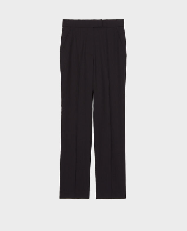 MARCELLE - Straight wool boyfriend trousers Black beauty