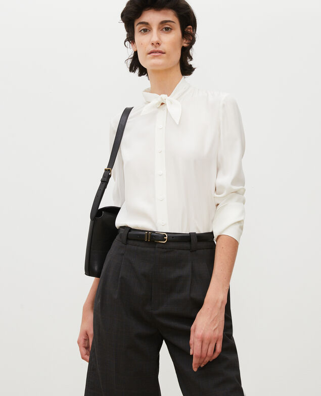  Long-sleeve tie neck silk blouse Gardenia