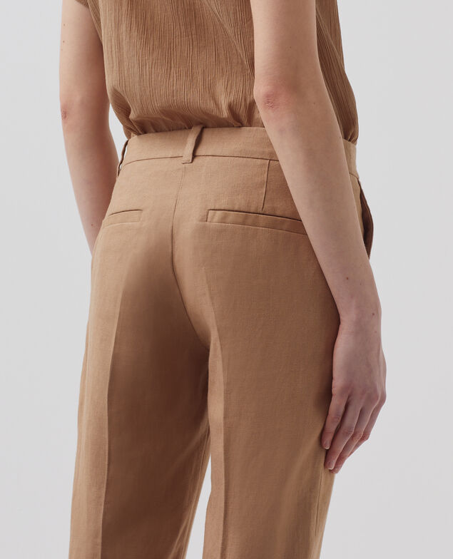 MARGUERITE - Linen cigarette trousers H330 tiger's eye