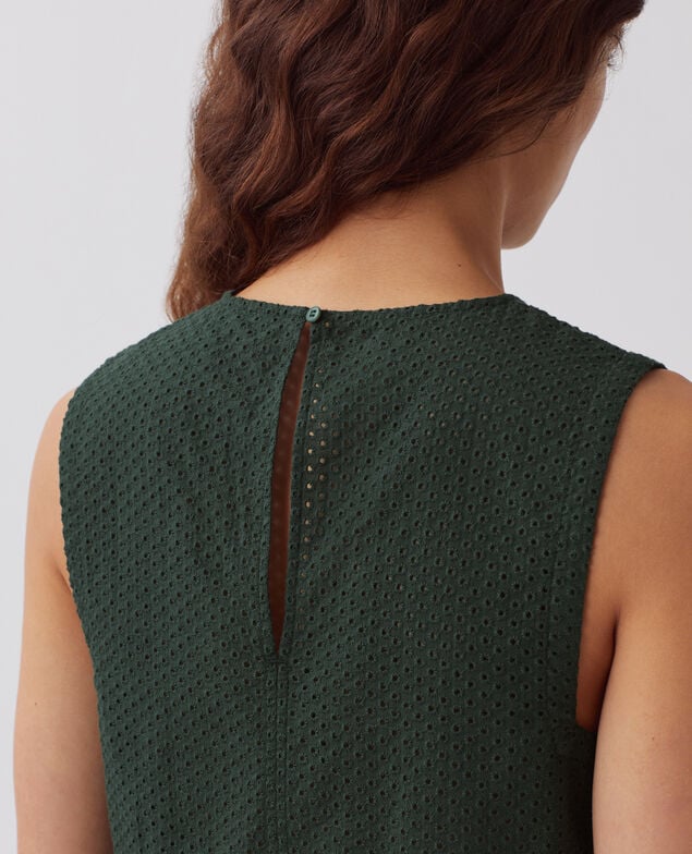 Embroidered cotton vest top J590 spruce green