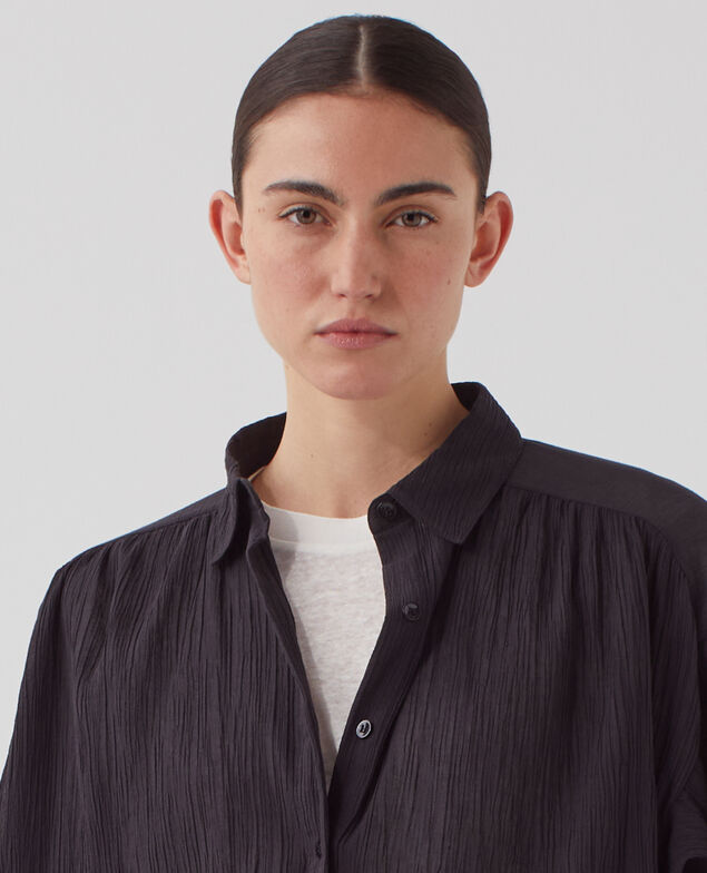 Pleated cotton blouse H091 black beauty