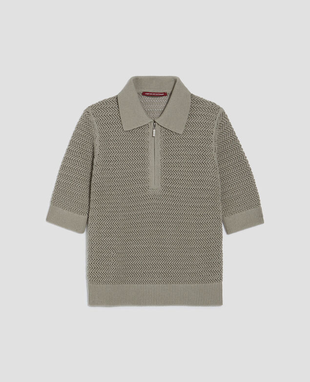Cotton zip-up polo jumper J050 shadow gray