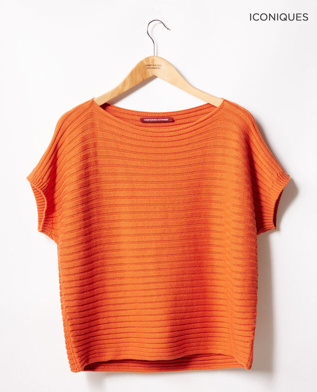 Short-sleeved seamless ribbed knit jumper Tangerine