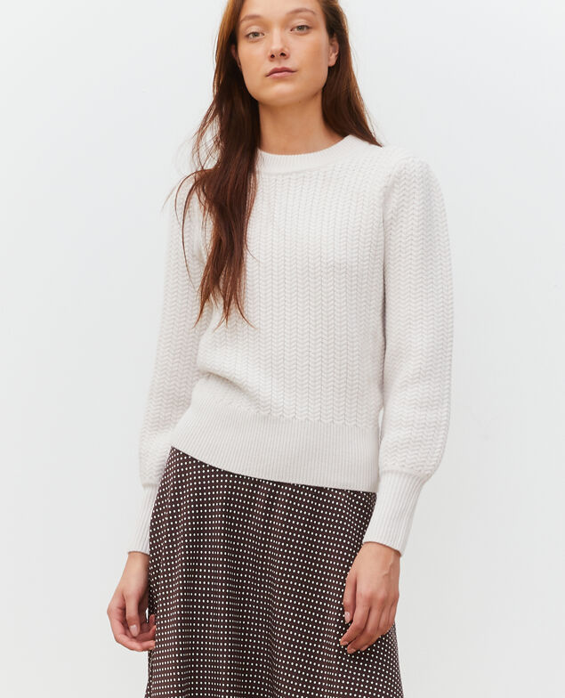 Cable knit round neck wool jumper Jet stream