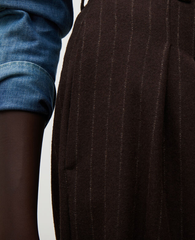 High waisted wide wool trousers YVONNE Stripe coffee bean