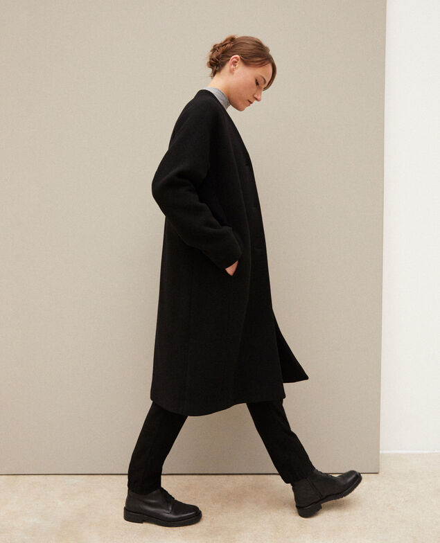 Collarless coat Noir