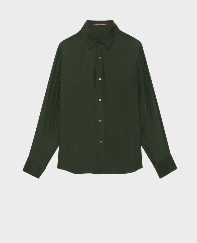  Long-sleeve silk men's shirt Military green