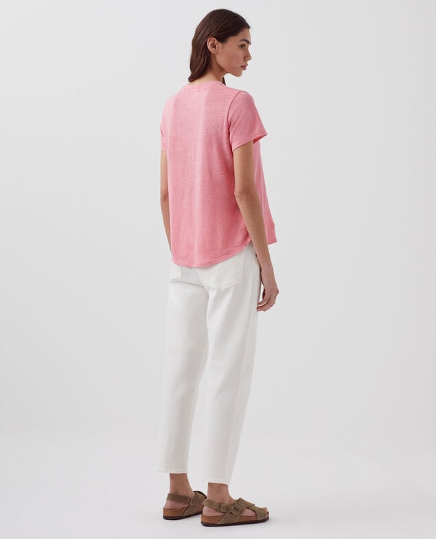 AMANDINE -  Linen round neck t-shirt H110 lantana