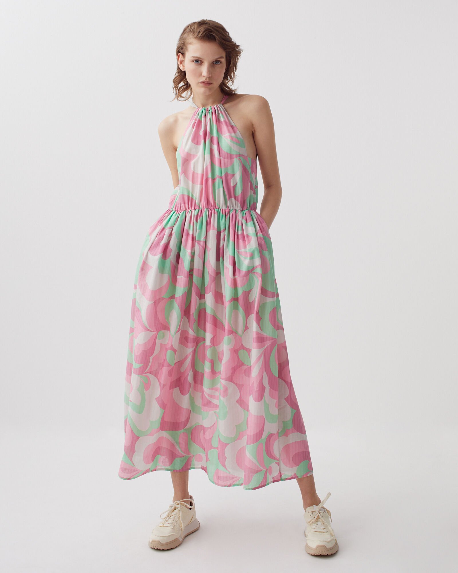 Halter neck maxi dress anemone pink - Comptoir des Cotonniers