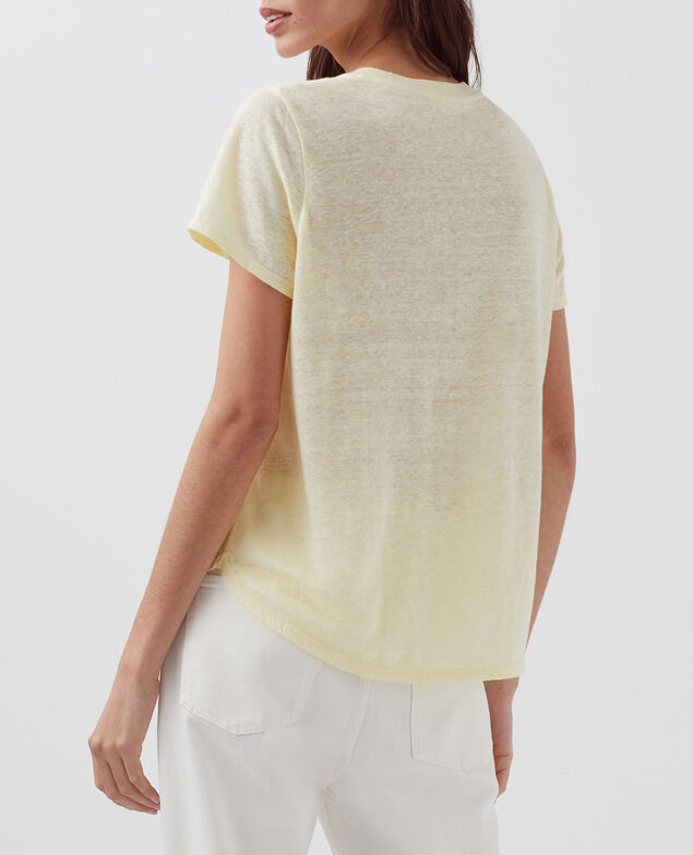 AMANDINE -  Linen round neck t-shirt H410 tender yellow