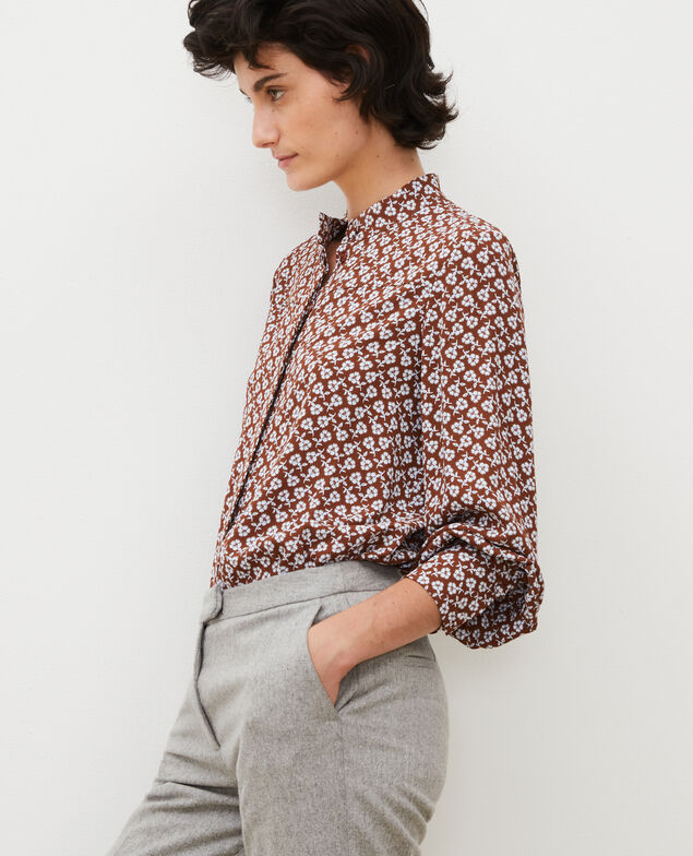 Long-sleeve floral print blouse Print fleurettes tortoise shell