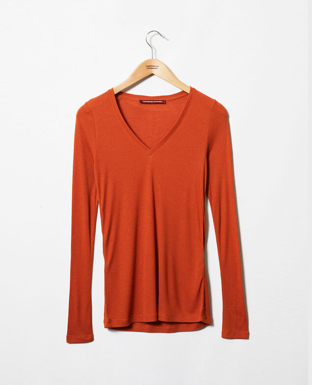 V-neck cashmere t-shirt Umber