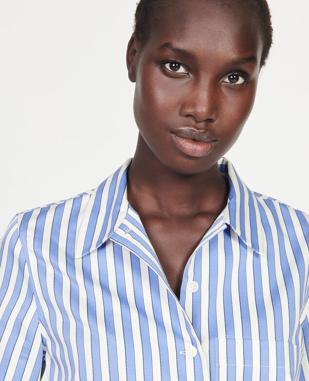 Cotton shirt Stripes light grey persian jewel
