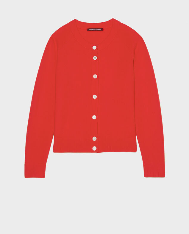 Round neck wool cardigan Fiery red