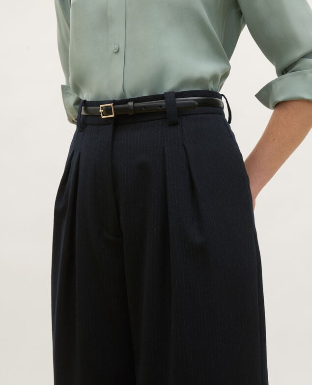 High-waisted wide wool trousers YVONNE Night sky