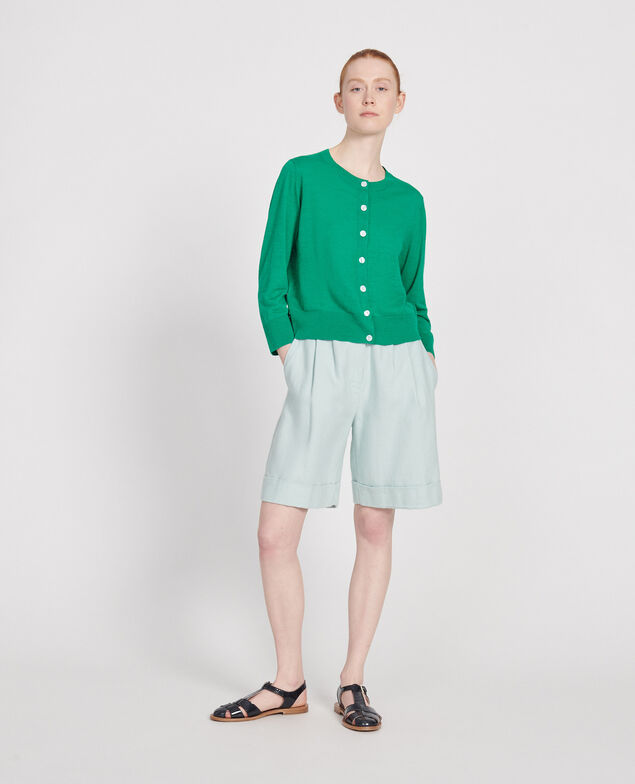 Linen and organic cotton cardigan Golf green