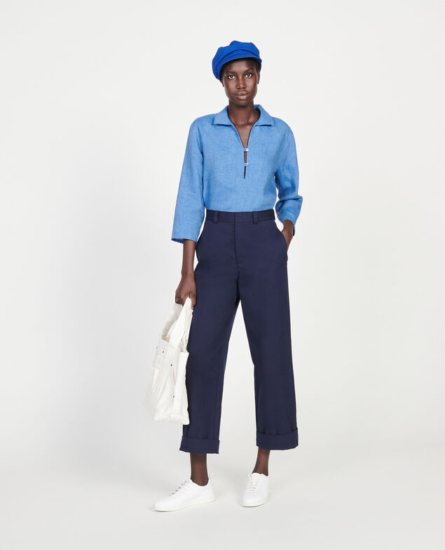 Cotton boyfriend trousers Maritime blue