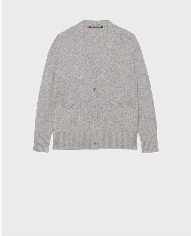 V-neck cashmere cardigan with side splits Light grey melange