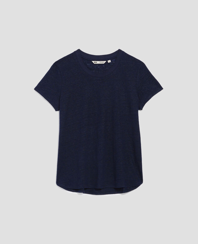 AMANDINE -  Linen round neck t-shirt H695 night sky
