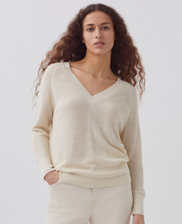 Linen V-neck jumper H303 white swan