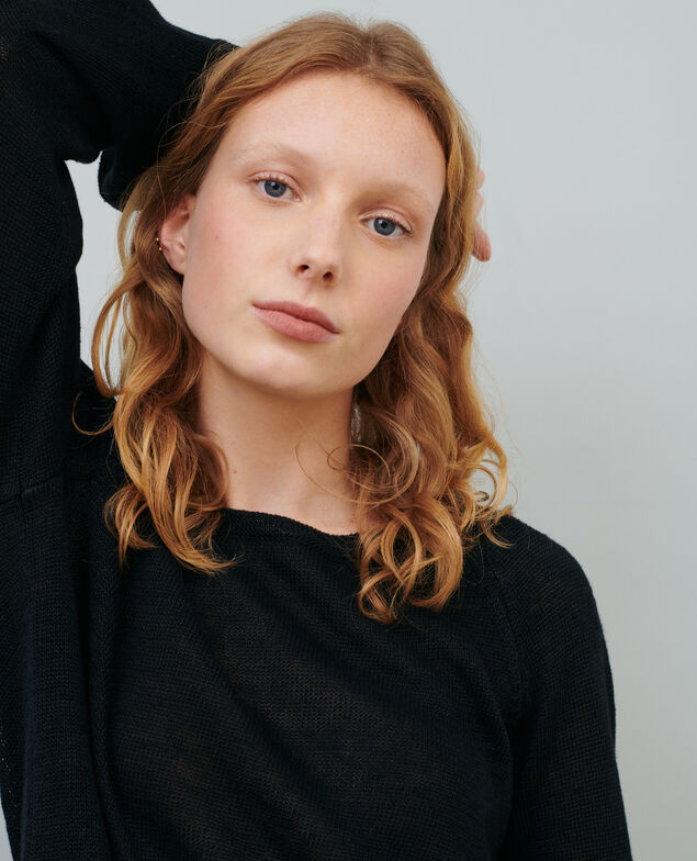 Round neck linen jumper 09 black