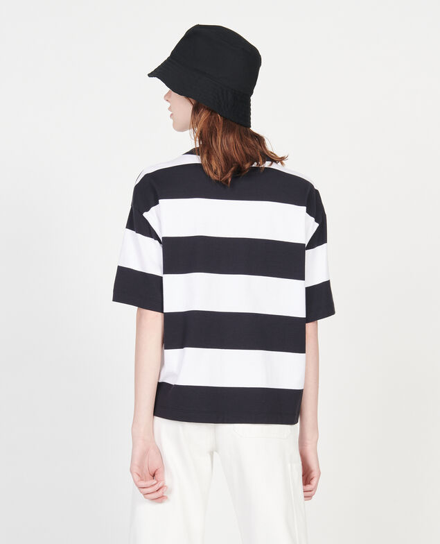 Mercerised cotton oversize striped t-shirt Str opticalwhite black