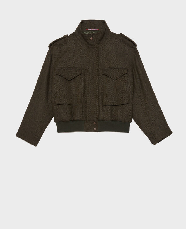 Chevron wool tweed aviator jacket Military green