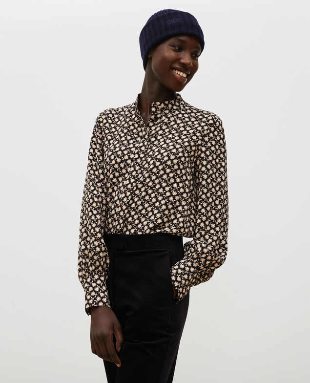 Long-sleeve floral print blouse Print fleurettes black latte