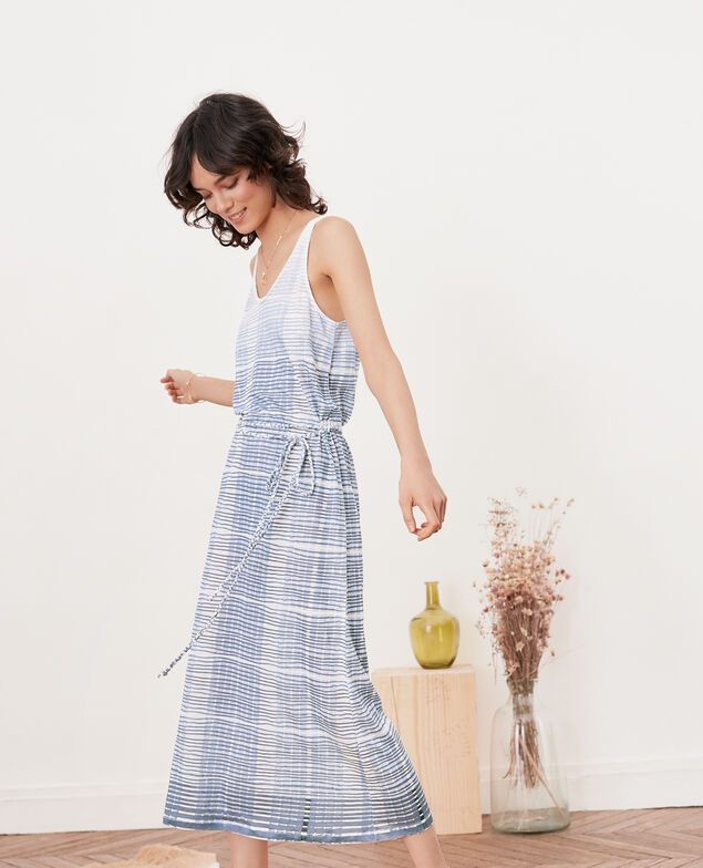 Linen mid-length dress Tie&dye washed blue