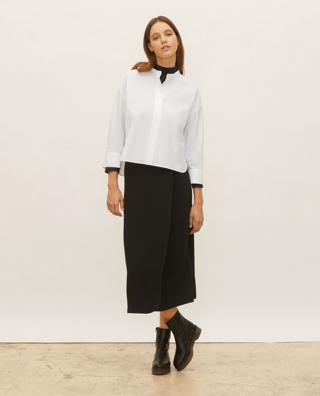 Collarless shirt in cotton poplin Optical white