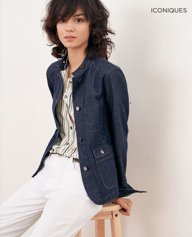 Denim jacket with stand-up collar Indigo