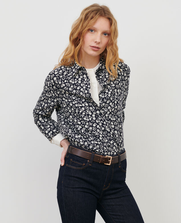Silk blend shirt 96 print navy