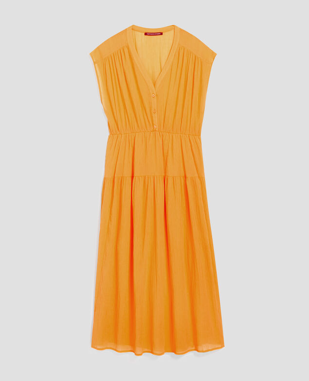 Pleated cotton maxi dress H450 artisan's gold