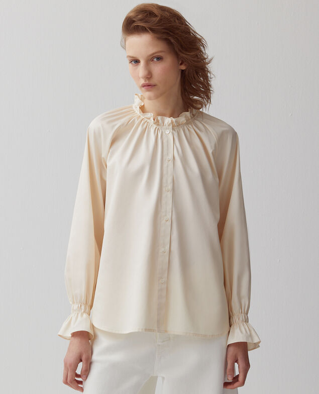 Ruffle neck shirt I300 pearled ivory