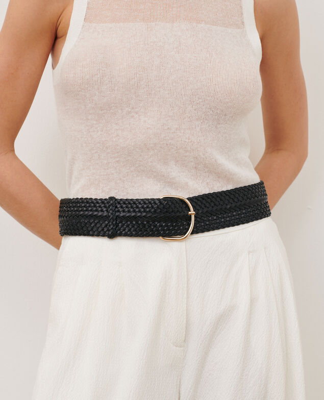 Wide braided leather belt 8853 09 black