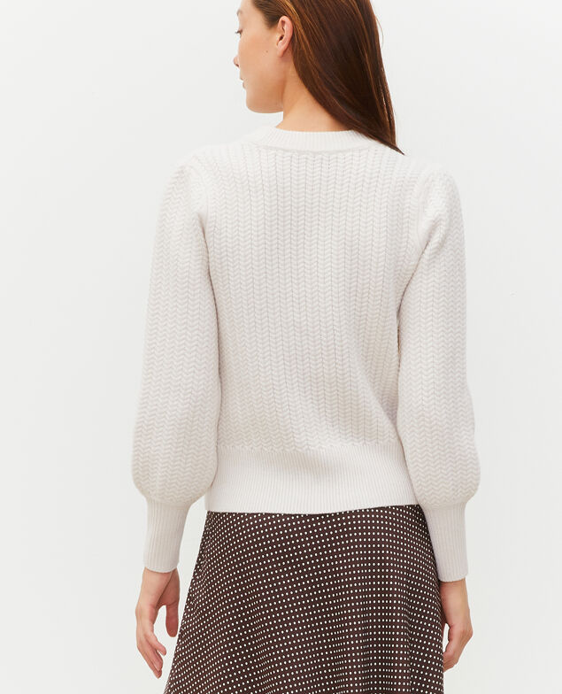 Cable knit round neck wool jumper Jet stream