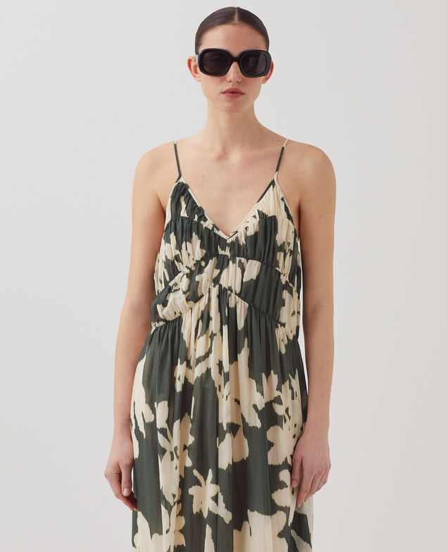 Cotton voile silky strappy maxi dress J591 blurry fl dark g