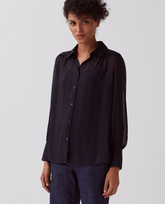 Long-sleeve silky shirt H695 night sky