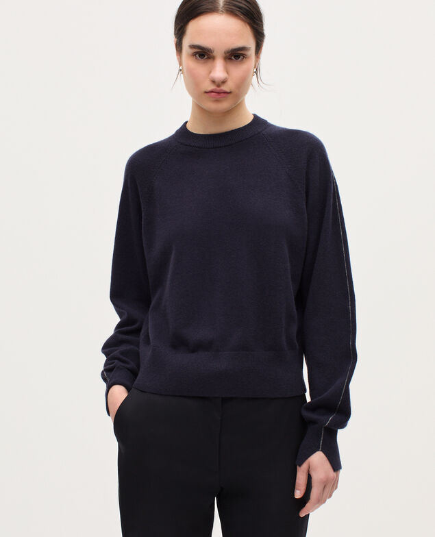 Round neck cashmere jumper K691 navy st gray